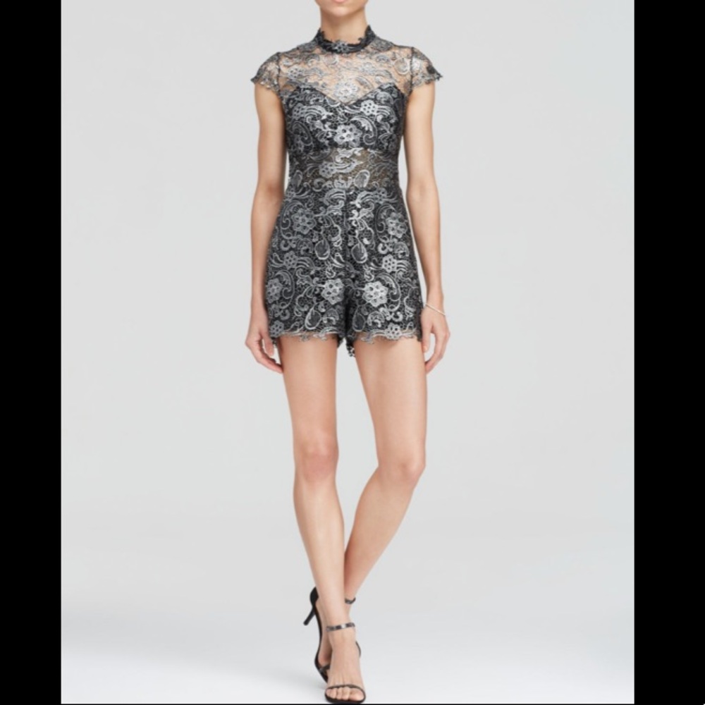 🗝CHARLIE JADE🗝SILVER AND BLACK METALLIC LACE ROMPER🗝